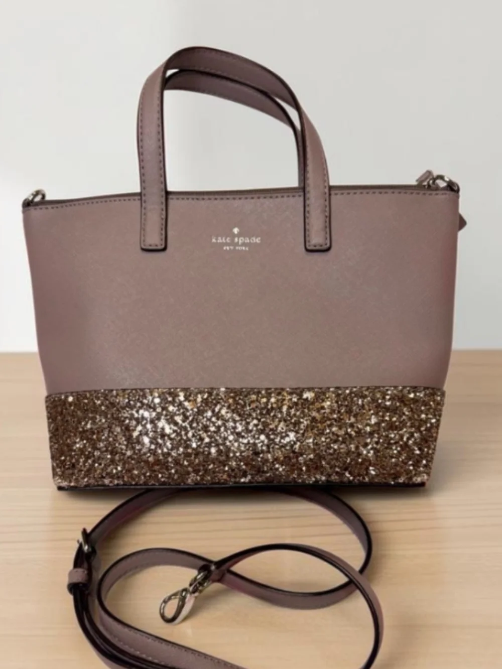 KATE SPADE GRETA INA Satchel Glitter Gray Satchel With Crossbody Strap